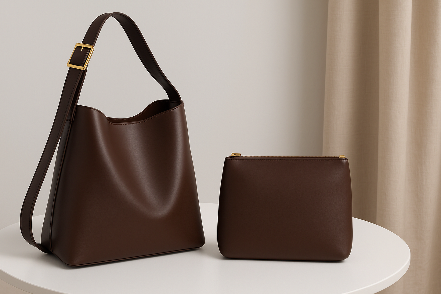 Sac à main bandoulière marron + sa pochette
