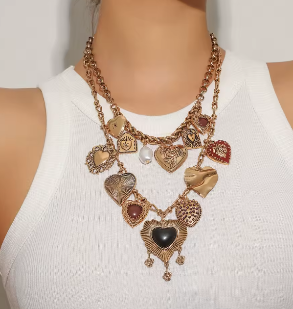 Solaris collection : bronze necklace with heart pendants - Kamuxury
