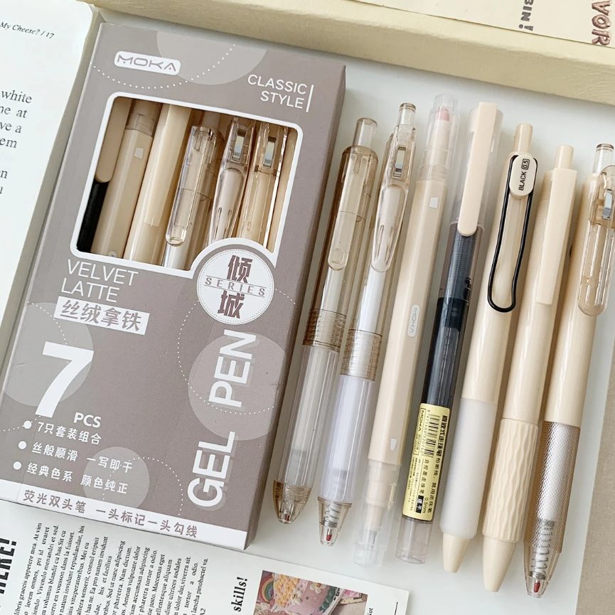 6 gel pens + 1 highlighter (several colors) - Kamuxury