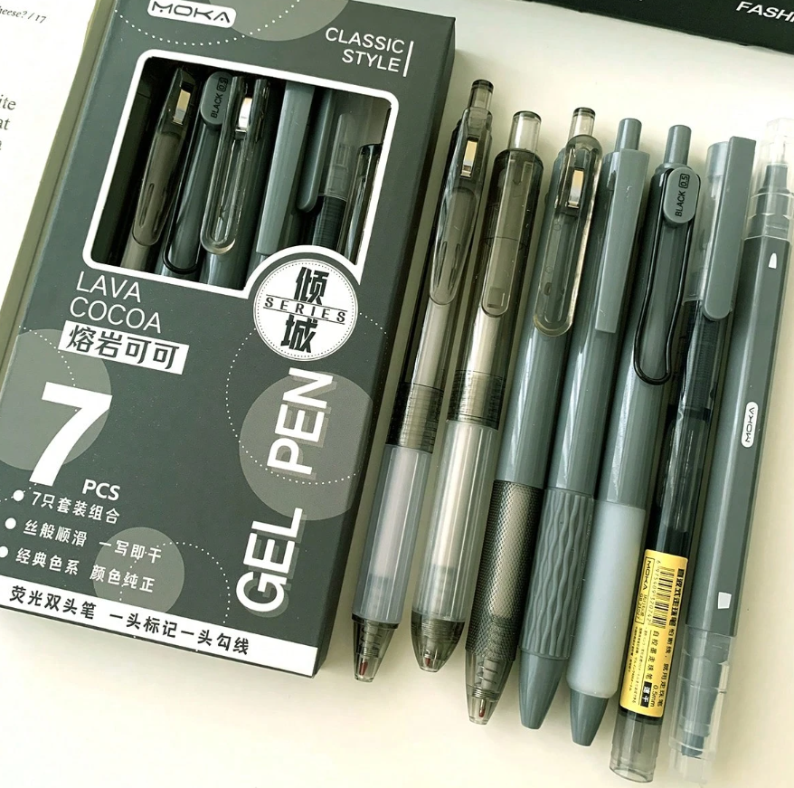 6 gel pens + 1 highlighter (several colors) - Kamuxury