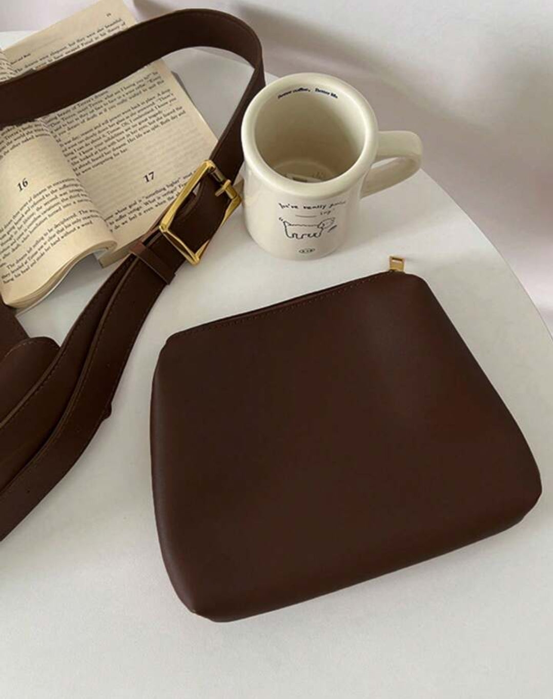 Gabrielle Dark Brown crossbody handbag + a pouch - Kamuxury