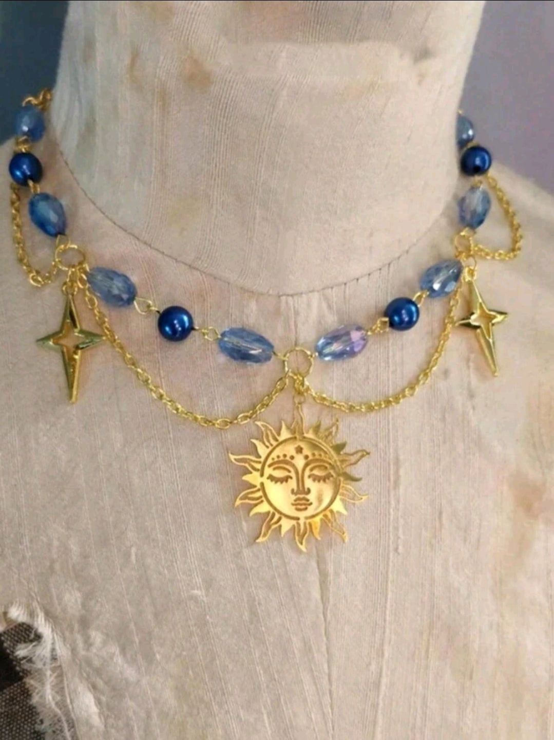 Luna collection : Sun and stars necklace (pink or blue) - Kamuxury