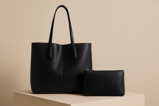 Must have collection : Dark chocolate/ Black handbag + a pouch - Kamuxury