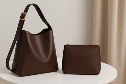 Sac à main bandoulière  marron + sa pochette