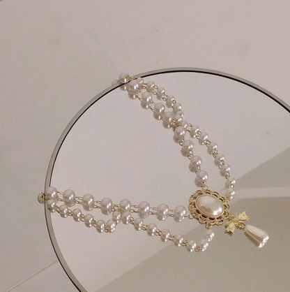 NEW COLLECTION : Pearl Necklace with ovale pendant - Kamuxury