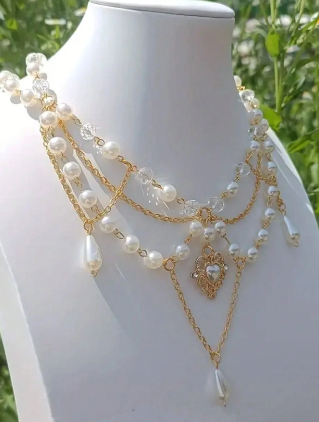 NEW COLLECTION : Pearl necklace with heart pendant - Kamuxury