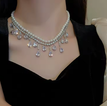 NEW COLLECTION : Pearl necklace with Crystal pendant - Kamuxury