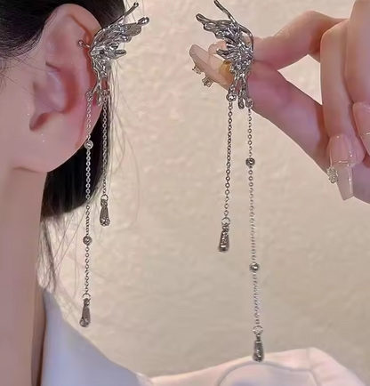 Fairy Wings Helix Clip-On Earrings – Long Chain (No-Piercing ) - Kamuxury
