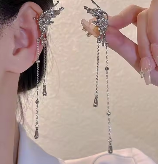 Fairy Wings Helix Clip-On Earrings – Long Chain (No-Piercing ) - Kamuxury