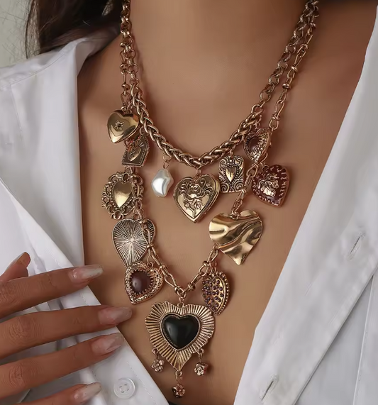 Solaris collection : bronze necklace with heart pendants - Kamuxury