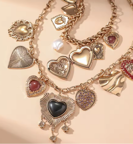 Solaris collection : bronze necklace with heart pendants - Kamuxury