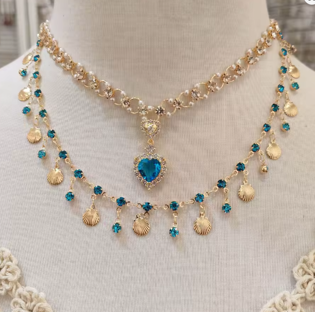 Mermaid collection :  Heart & Shell Charms Necklace - Kamuxury