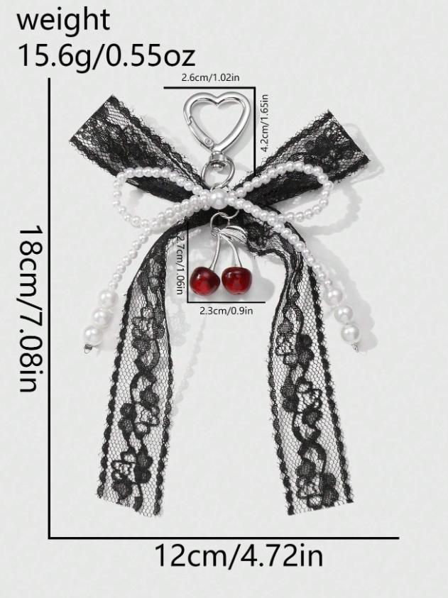 The cherry cult collection : Charm with a black lace and pearl bow ribbon and the cherries - Kamuxury