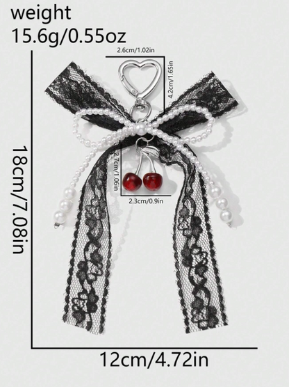 The cherry cult collection : Charm with a black lace and pearl bow ribbon and the cherries - Kamuxury