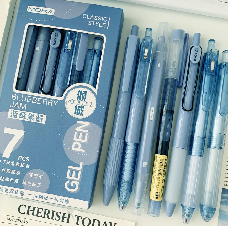 6 gel pens + 1 highlighter (several colors) - Kamuxury