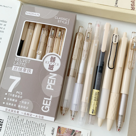 6 gel pens + 1 highlighter (several colors) - Kamuxury