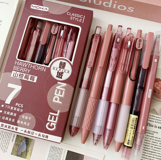 6 gel pens + 1 highlighter (several colors) - Kamuxury