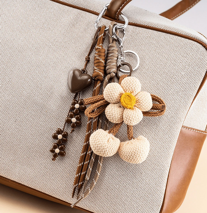Brown Beaded Flower & Heart Keychain - Kamuxury