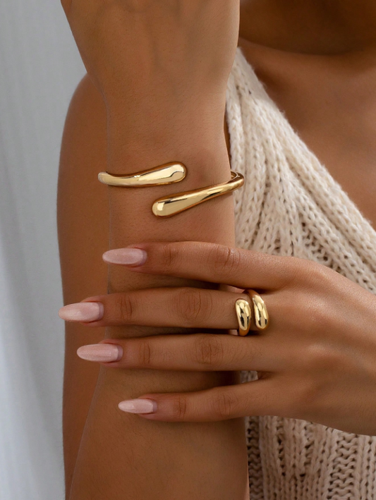 Water drop gold ring & bracelet set