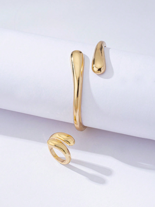 Water drop gold ring & bracelet set