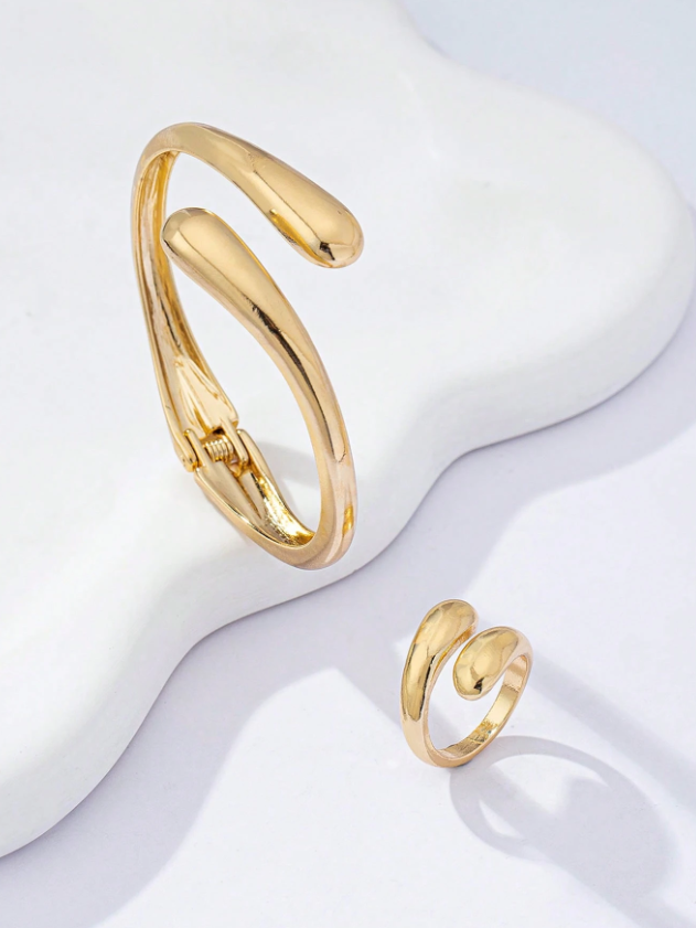 Water drop gold ring & bracelet set