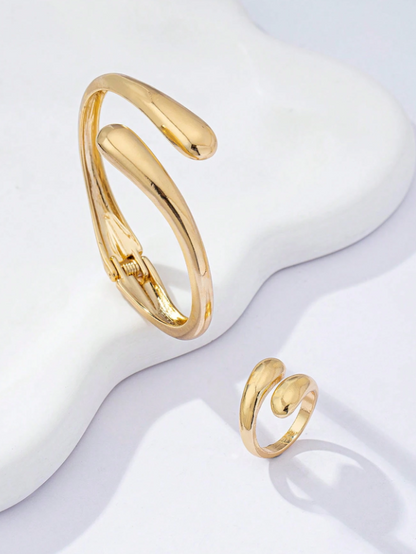 Water drop gold ring & bracelet set