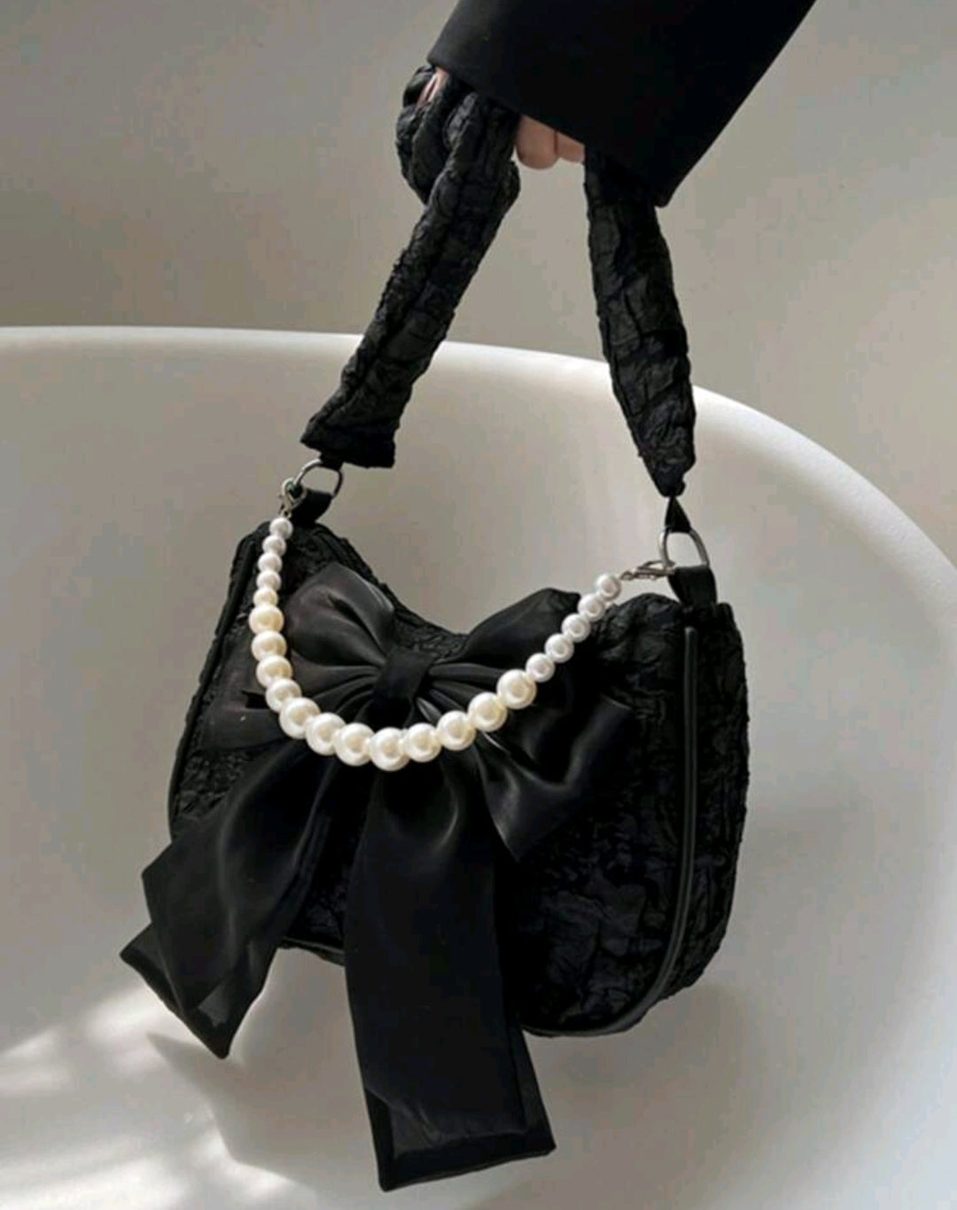 Black lace handbag