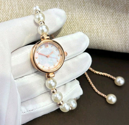 Elegant Rose Gold Quartz Watch with Mother of Pearl Dial and Adjustable Metal Strap for Women - Kamuxury
