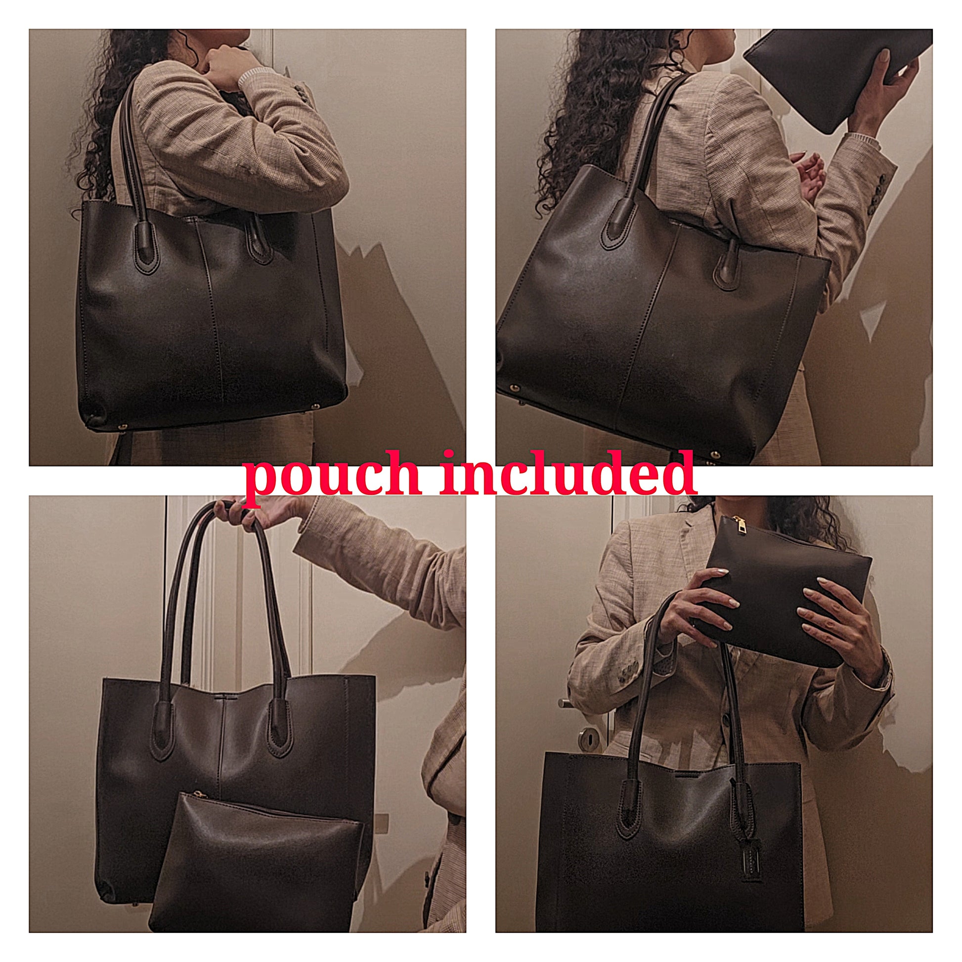 Must have collection : Dark chocolate/ Black handbag + a pouch - Kamuxury