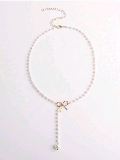 Pearl Necklace with ribbon pendant - Kamuxury
