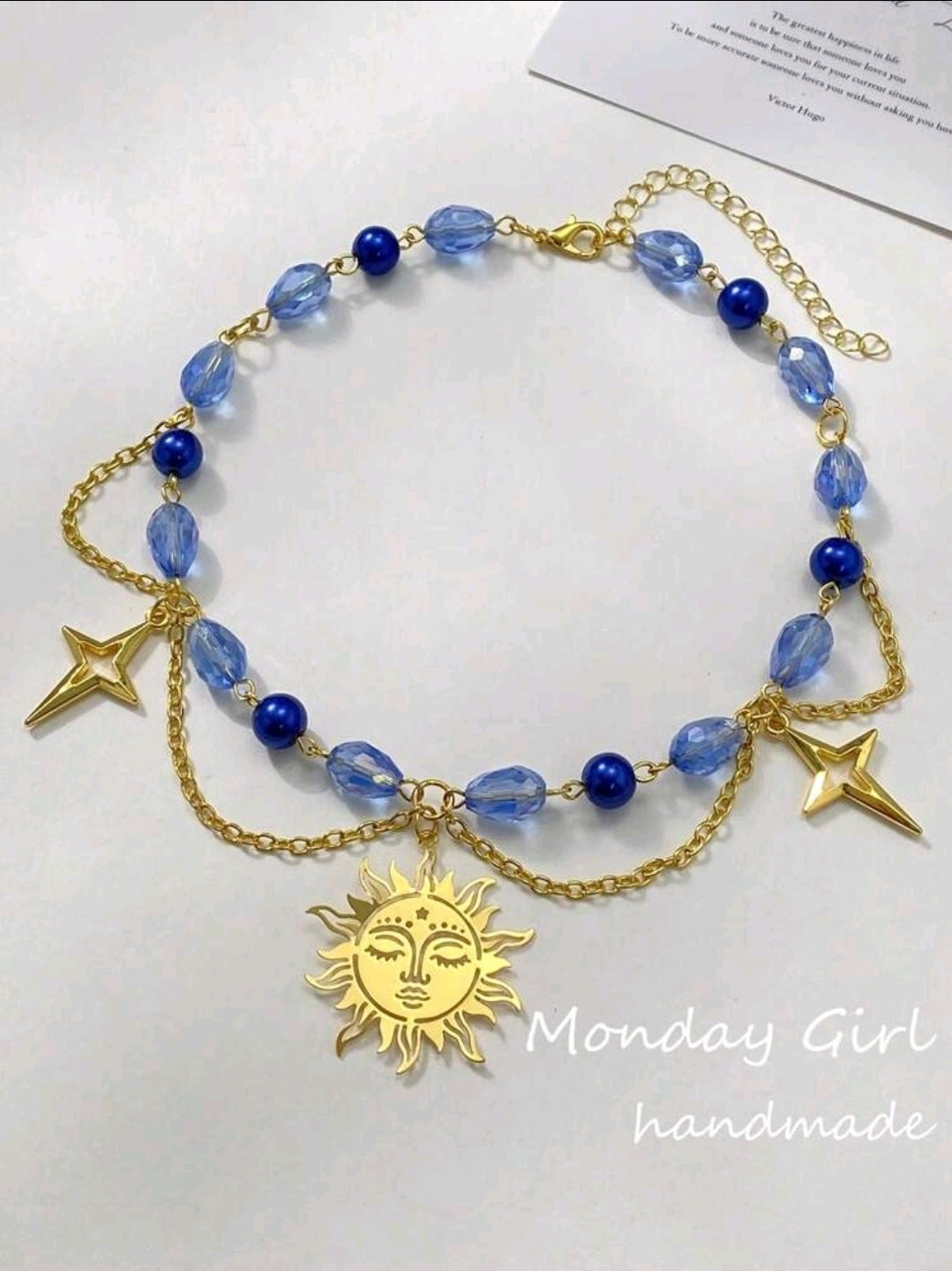 Luna collection : Sun and stars necklace (pink or blue) - Kamuxury