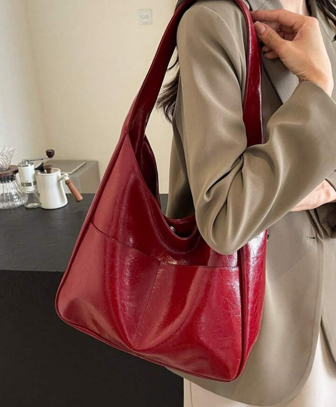 Dark red handbag